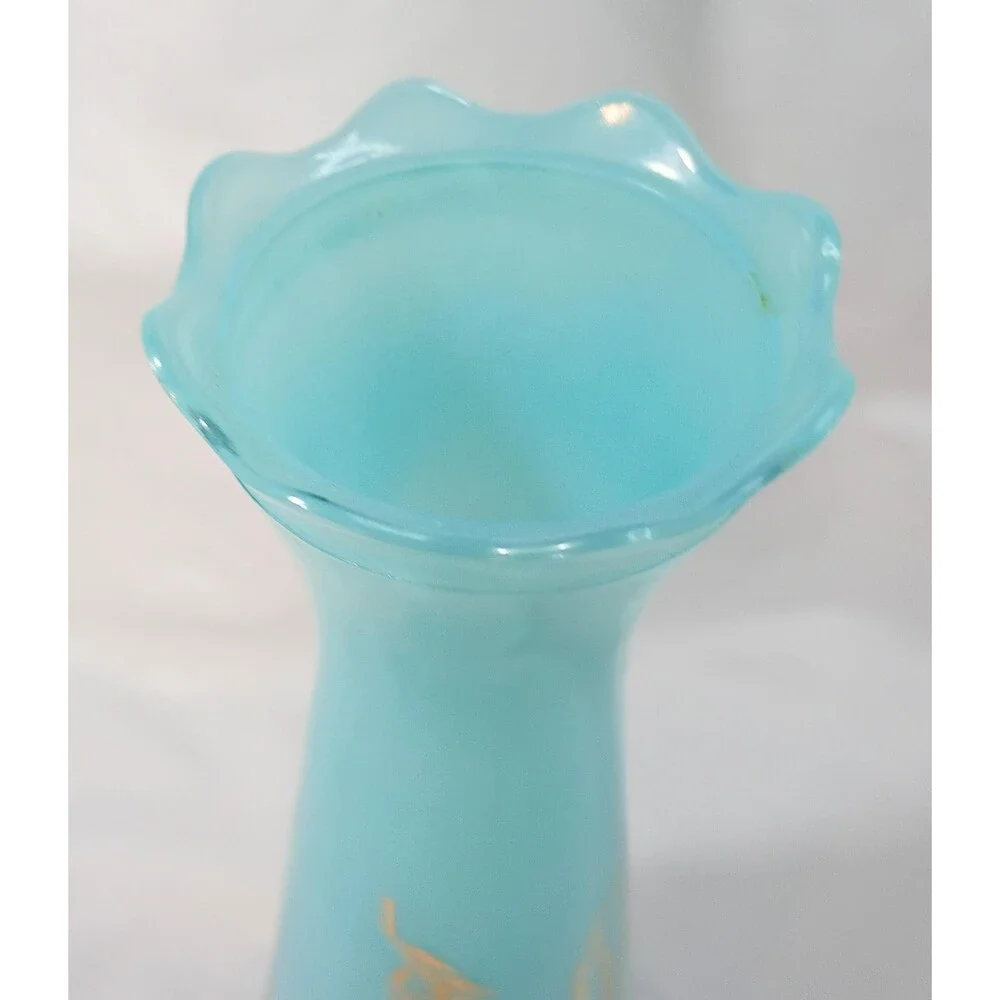 Vintage Asian Aqua Blue Vase with Gold Paint by Bartlett Collins